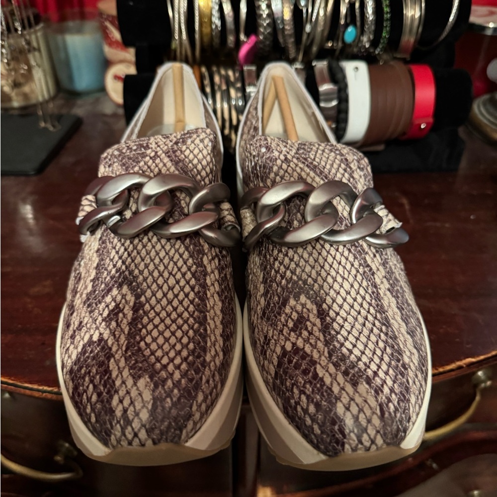Dolce Vita Snake Print Flats with Silver Chain